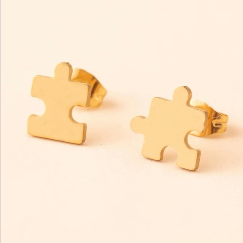 Gold Puzzle Piece Stud Earrings (Autism Awareness)